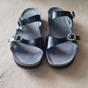 Size 40 (US 9 L) Naot Kate Rhinestone Black Leather Adjustable Women Sandals